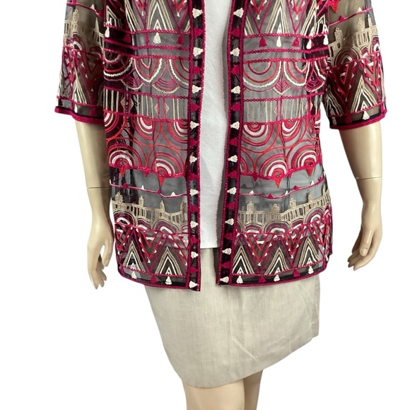 Catherines Multicolor Embroidered Mesh Topper Kimono Cardigan 0XWP - Picture 3 of 6